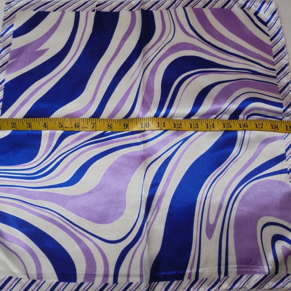 Vintage Scarf 19" Square Satin purple blue psychedelic wave print neckerchief - Picture 3 of 4